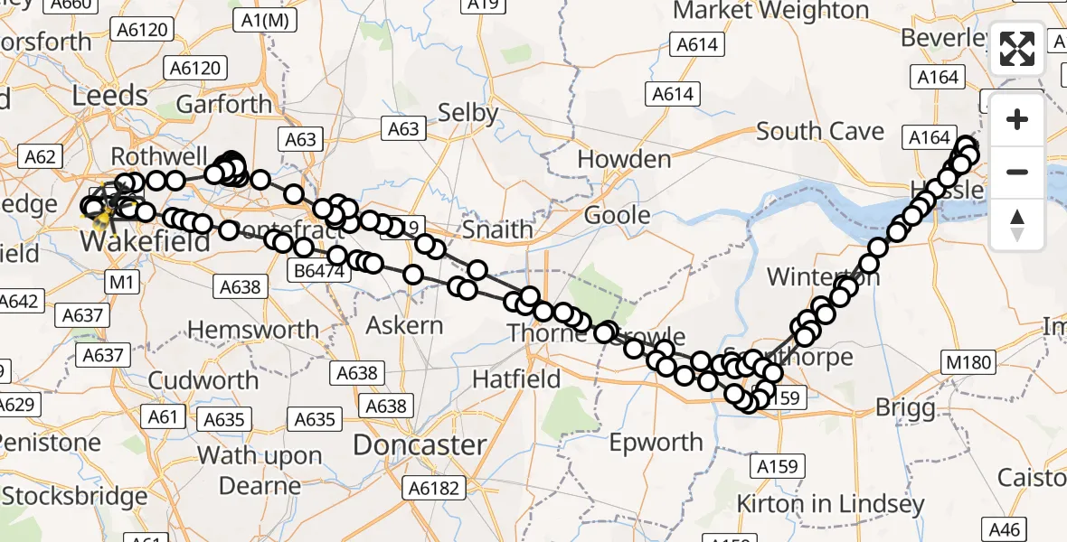 Flight route Police Helicopter Brandy Carr - East Ardsley, 06 May 2026, 21:06