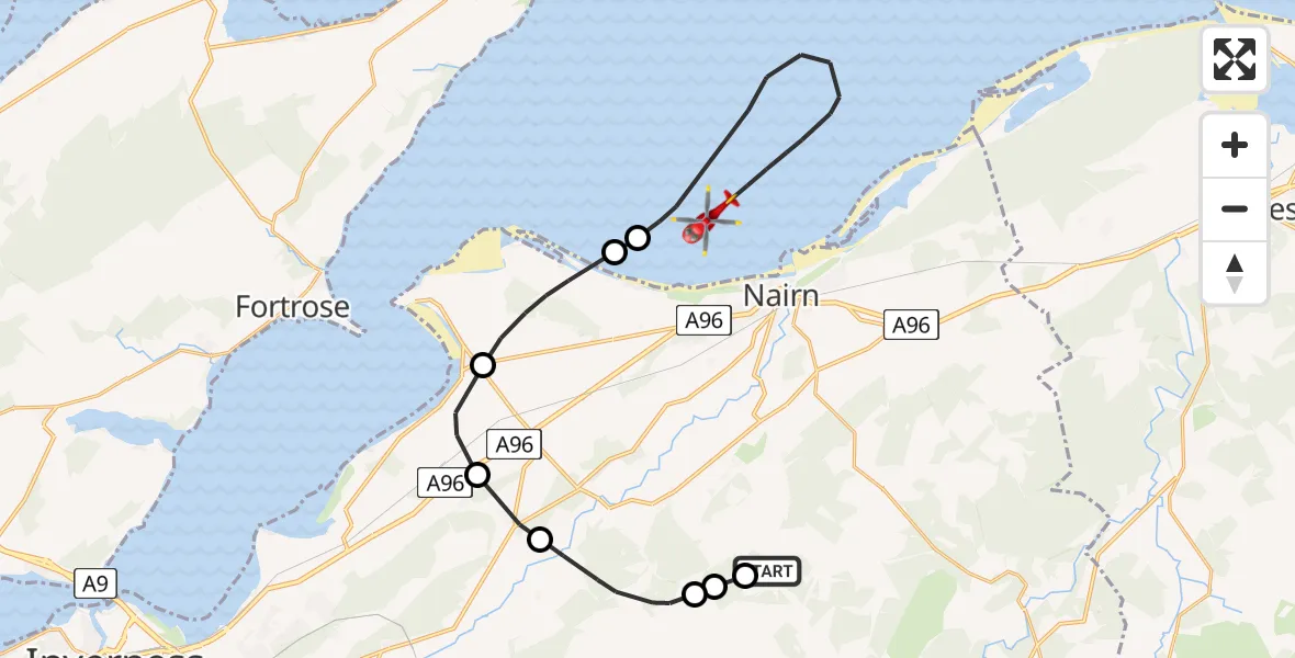 Flight route Air Ambulance Helicopter Bruachmary - North Sea, 06 May 2026, 21:42