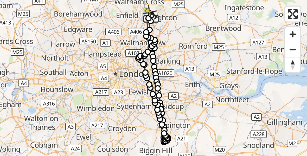 Flight route Police Helicopter Sewardstonebury - Sewardstonebury, 06 May 2026, 21:56