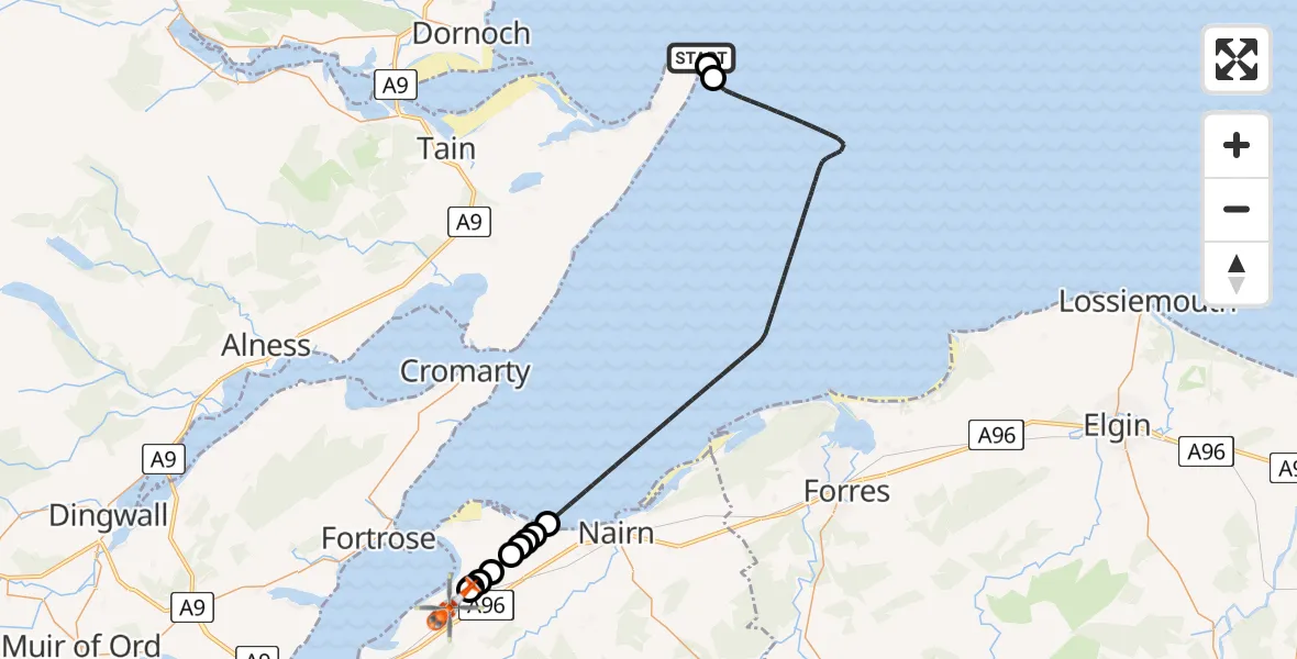 Flight route Coastguard Helicopter Travelers on the move - Inverness Airport, 06 May 2026, 22:18