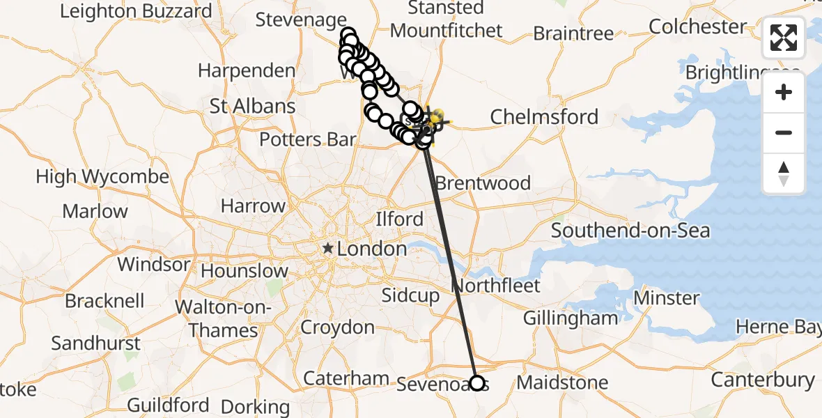 Flight route Police Helicopter North Weald Bassett - North Weald Airfield, 06 May 2026, 22:31