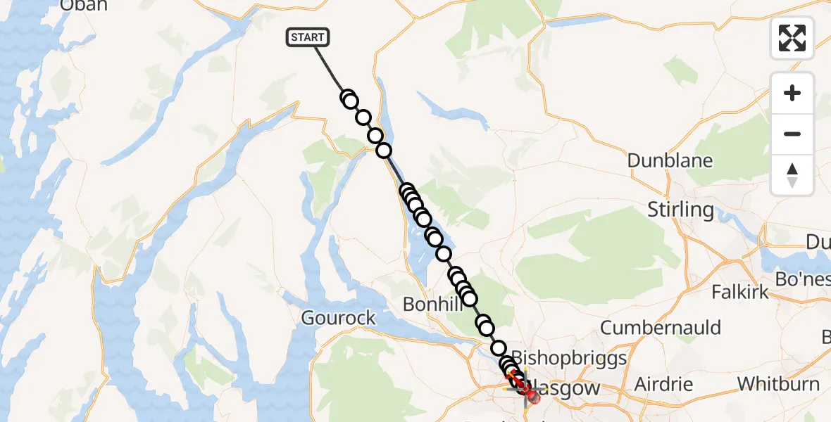 Flight route Air Ambulance Helicopter Argyll and Bute - Queen Elizabeth Hospital, 06 May 2026, 22:32