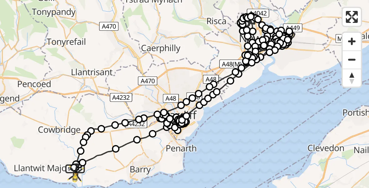 Flight route Police Helicopter Flemingston - St Athan, 07 May 2026, 00:22