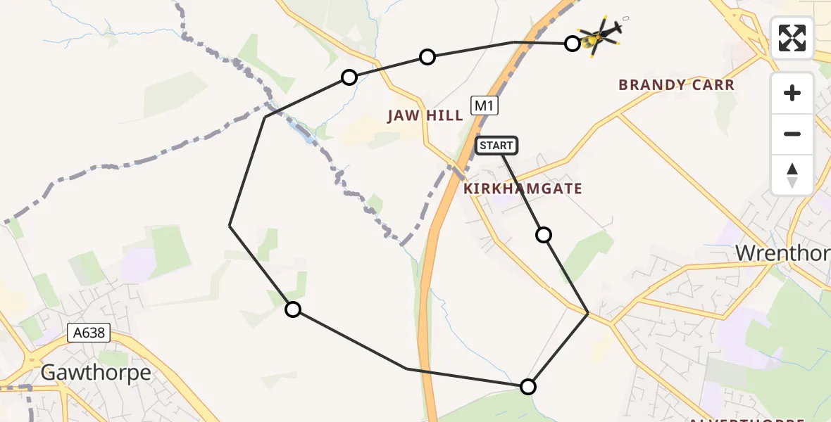 Flight route Police Helicopter Ossett - Wrenthorpe, 07 May 2026, 01:12