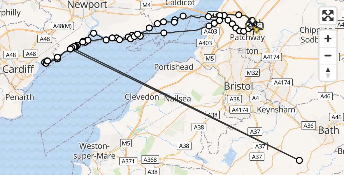 Flight route Police Helicopter Almondsbury Helicopter Base - Almondsbury Helicopter Base, 07 May 2026, 07:52