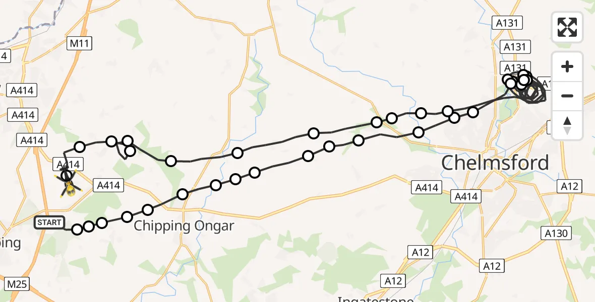 Flight route Police Helicopter Coopersale - North Weald Bassett, 07 May 2026, 07:58