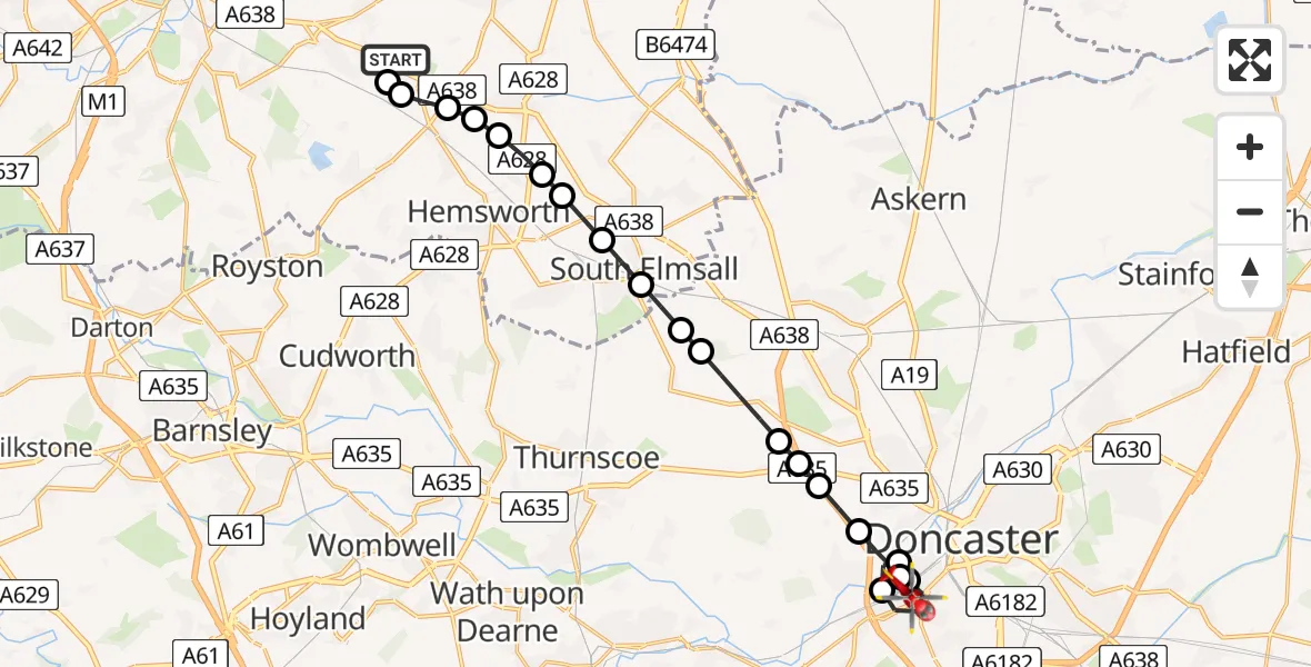Flight route Air Ambulance Helicopter YAA Nostell Helicopter Port - Balby, 07 May 2026, 08:02