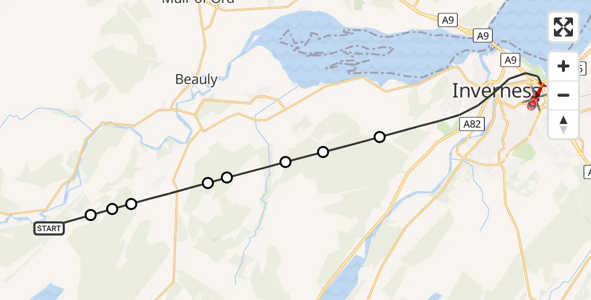 Flight route Air Ambulance Helicopter Struy - Inverness, 07 May 2026, 08:11