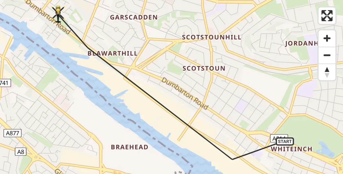 Flight route Police Helicopter Glasgow - Renfrew, 07 May 2026, 08:31