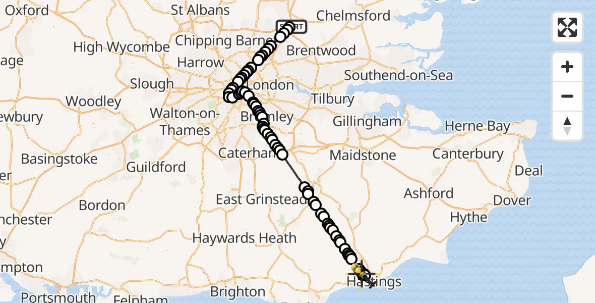 Flight route Police Helicopter Coopersale - St Leonards, 07 May 2026, 09:12