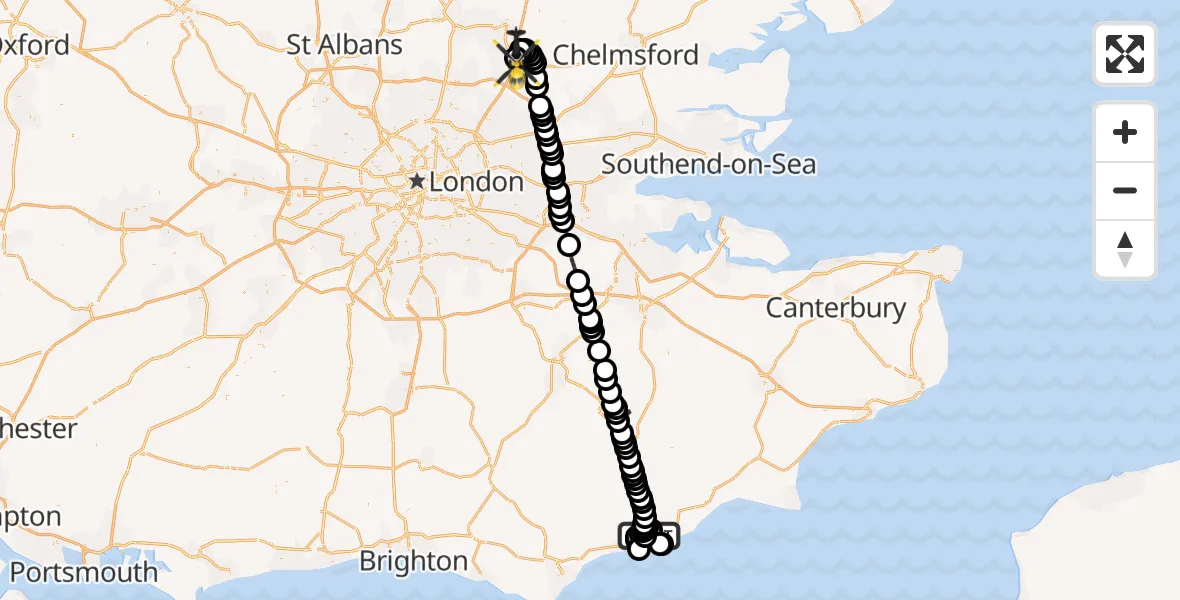 Flight route Police Helicopter St Leonards - North Weald Airfield, 07 May 2026, 09:53