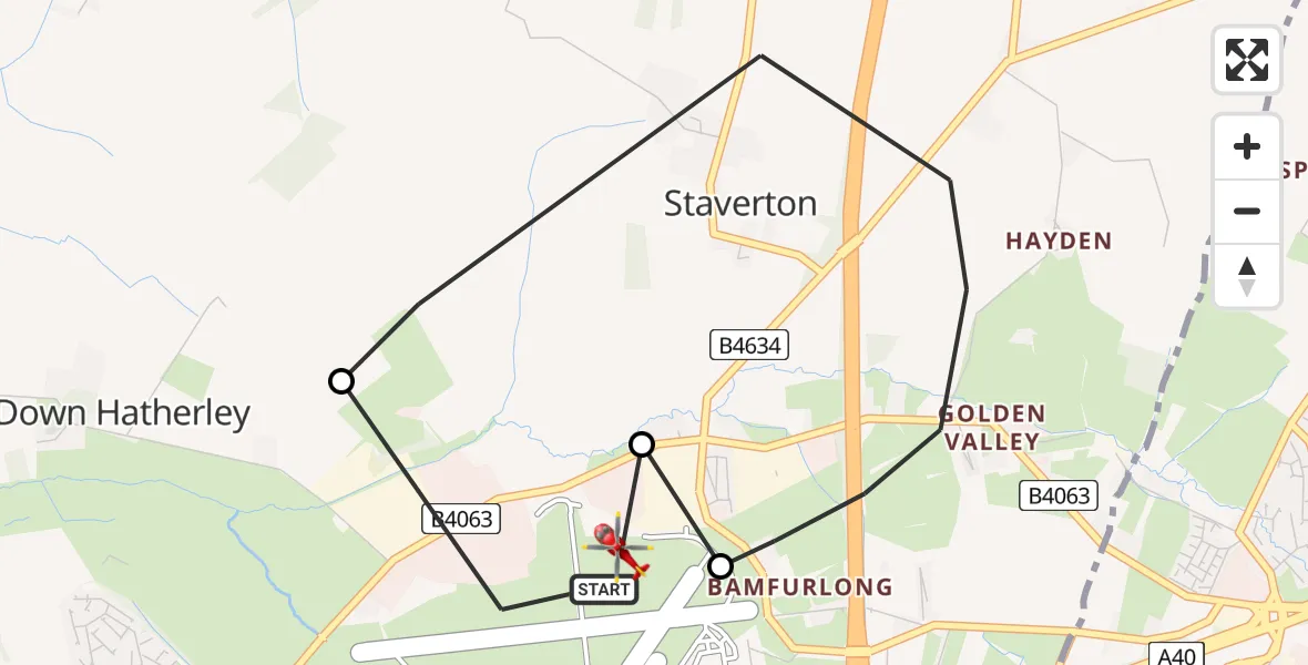 Flight route Air Ambulance Helicopter Gloucestershire Airport - Gloucestershire Airport, 07 May 2026, 10:09