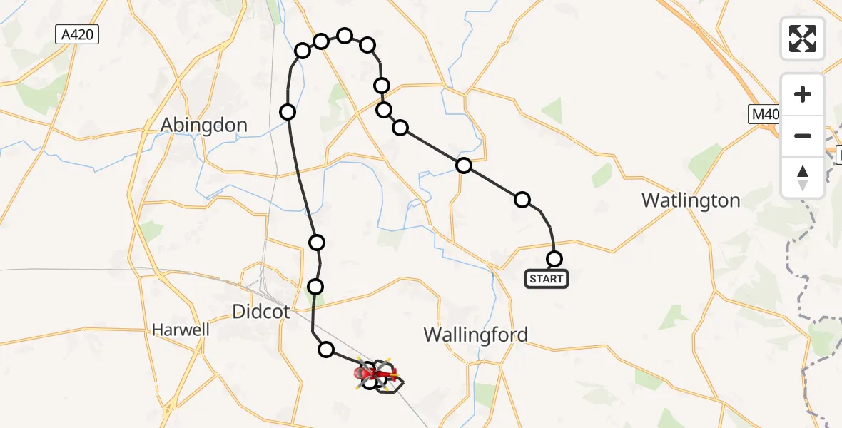 Flight route Air Ambulance Helicopter RAF Benson - Cholsey, 07 May 2026, 10:38