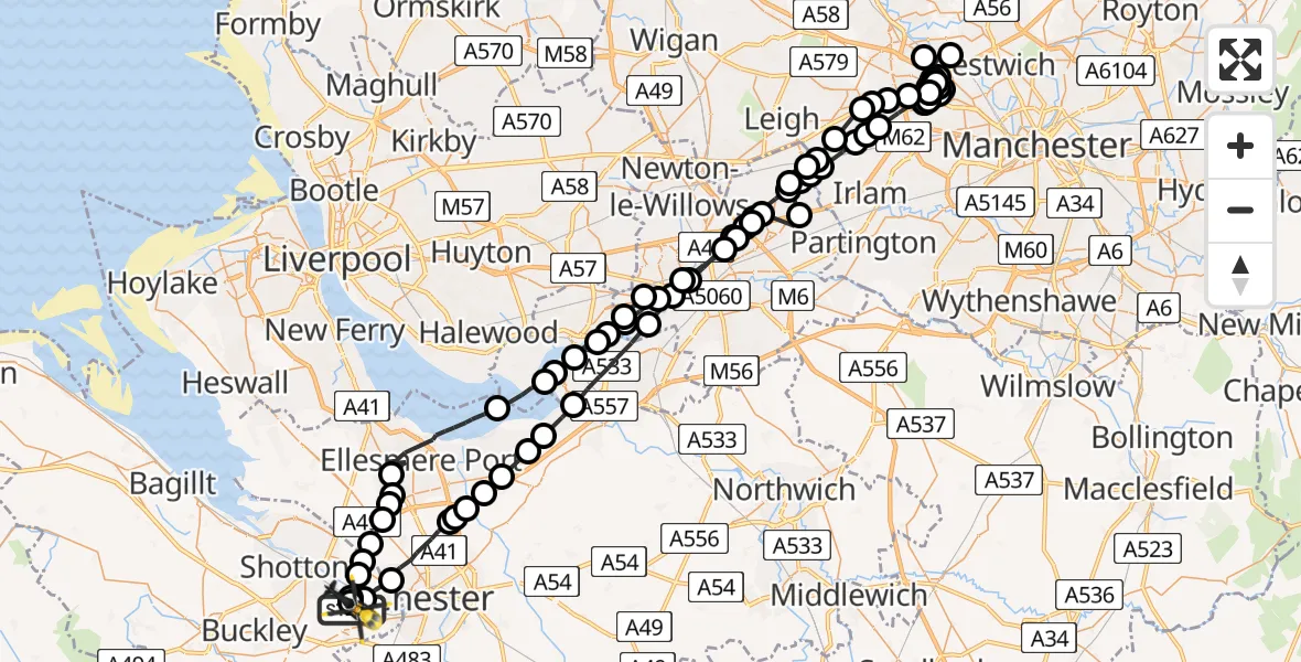 Flight route Police Helicopter Hawarden Airport - Hawarden Airport, 07 May 2026, 10:47
