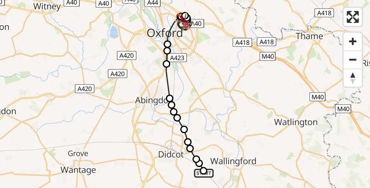 Flight route Air Ambulance Helicopter South Moreton - Oxford, 07 May 2026, 10:57