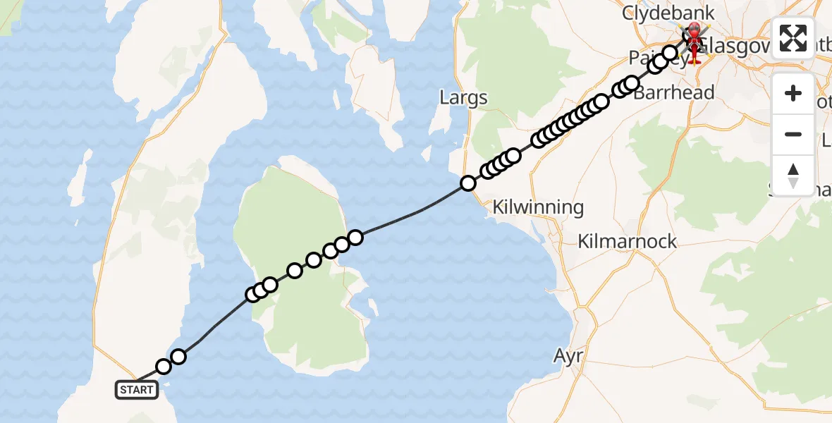 Flight route Air Ambulance Helicopter Campbeltown - Queen Elizabeth Hospital, 07 May 2026, 10:56