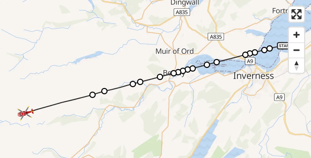 Flight route Air Ambulance Helicopter Inverness - Highland, 07 May 2026, 11:05