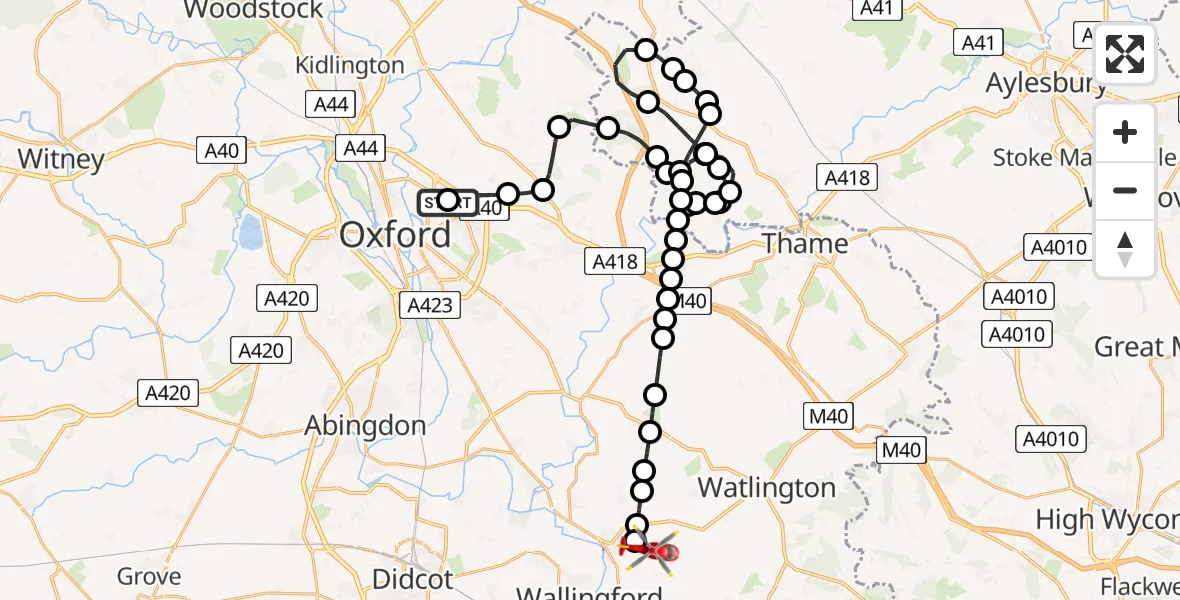 Flight route Air Ambulance Helicopter John Radcliffe Hospital - RAF Benson, 07 May 2026, 11:13