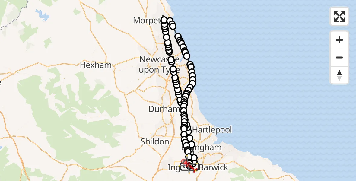 Flight route Air Ambulance Helicopter Egglescliffe - Egglescliffe, 07 May 2026, 11:39