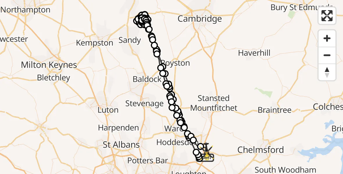 Flight route Police Helicopter Coopersale - North Weald Airfield, 07 May 2026, 11:40