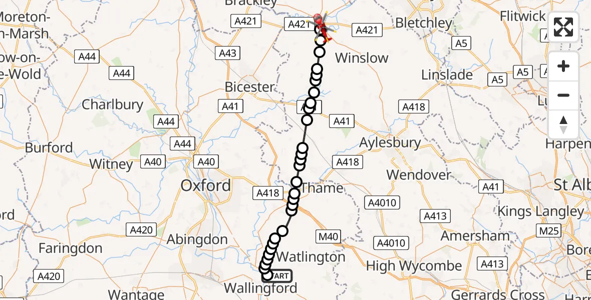 Flight route Air Ambulance Helicopter RAF Benson - Buckingham, 07 May 2026, 11:49