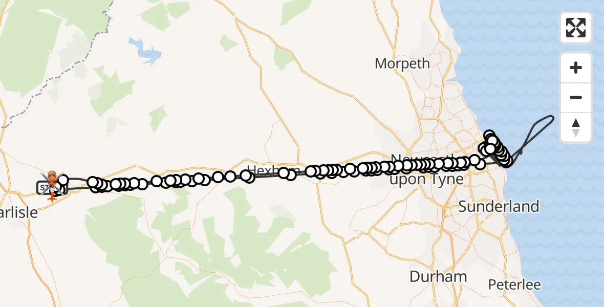 Flight route Coastguard Helicopter Carlisle Lake District Airport - Carlisle Lake District Airport, 07 May 2026, 12:12