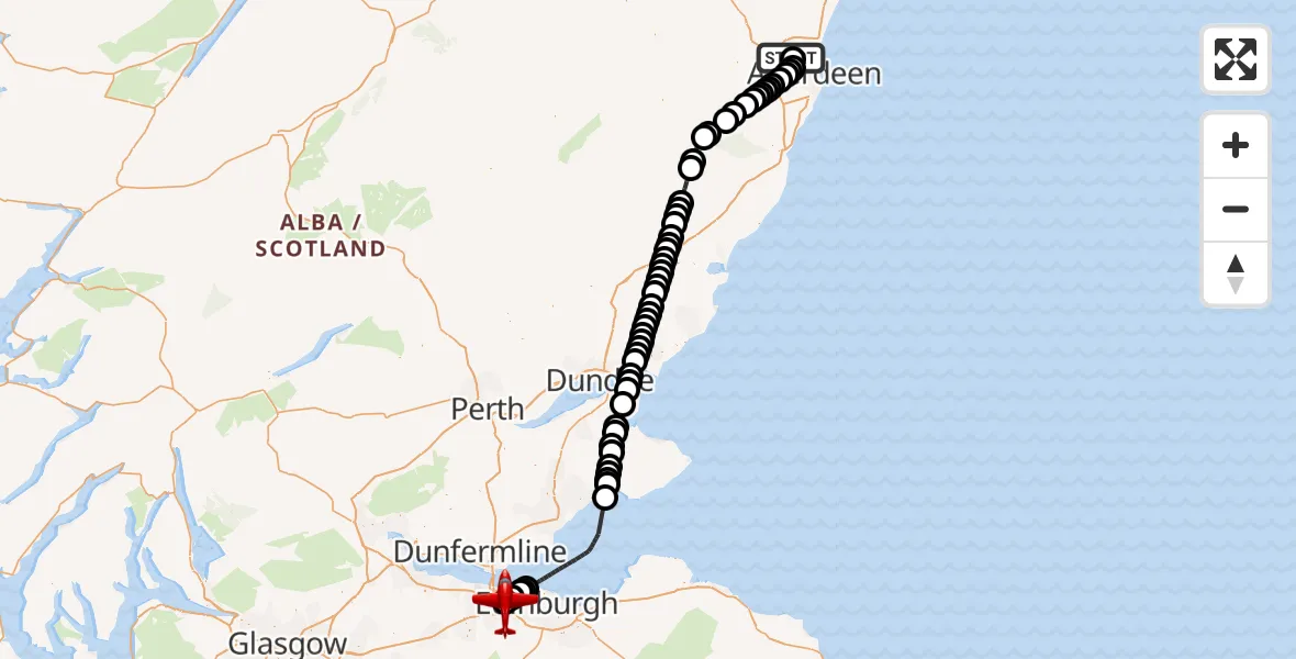 Flight route Air Ambulance Aircraft Aberdeen International Airport - Edinburgh Airport, 07 May 2026, 12:52