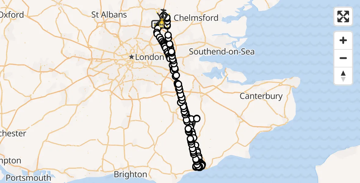 Flight route Police Helicopter Coopersale - North Weald Bassett, 07 May 2026, 13:32