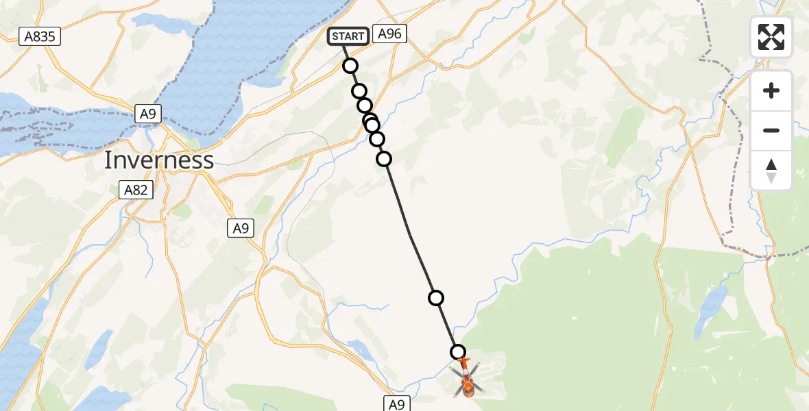 Flight route Coastguard Helicopter Inverness Airport - Highland, 07 May 2026, 13:36