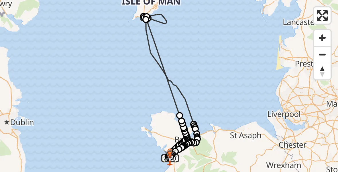 Flight route Coastguard Helicopter Caernarfon Airport - Caernarfon Airport, 07 May 2026, 13:44