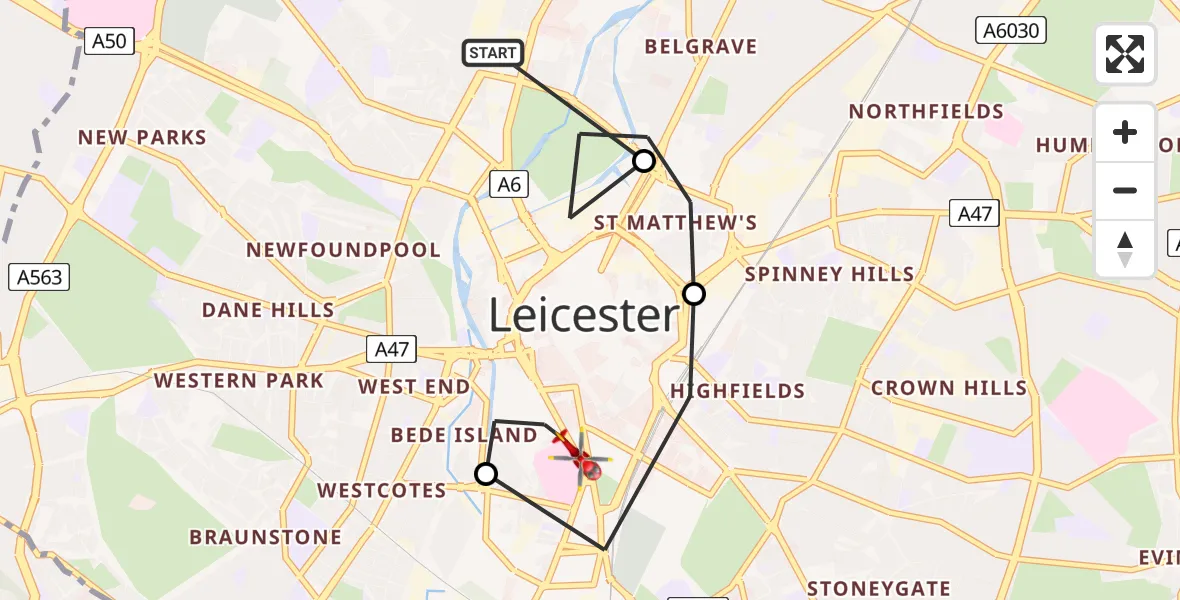 Flight route Air Ambulance Helicopter Stocking Farm - Bede Island, 07 May 2026, 13:44