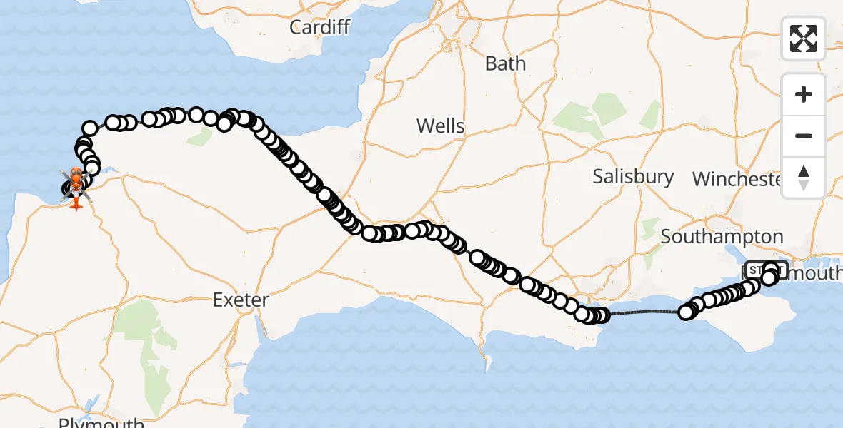 Flight route Coastguard Helicopter Solent Airport - Lake Heliport Abbotsham, 07 May 2026, 13:47
