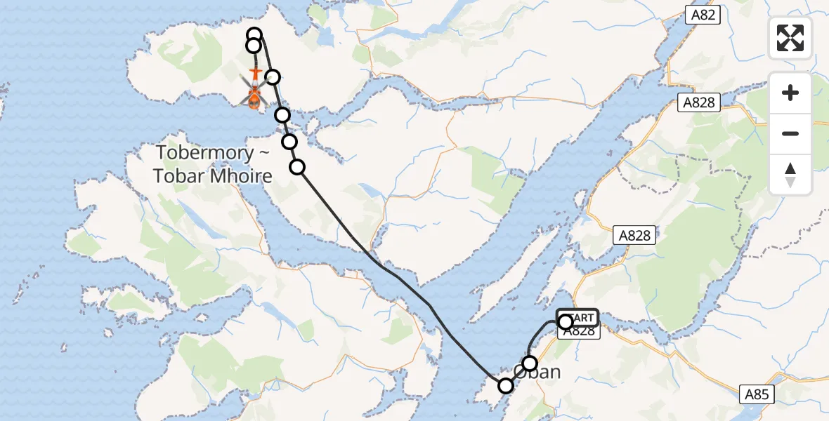 Flight route Coastguard Helicopter Oban Airport - Tornamona, 07 May 2026, 14:15