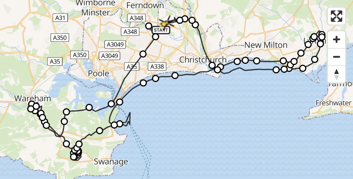 Flight route Police Helicopter Hurn - Bournemouth Airport, 07 May 2026, 15:06