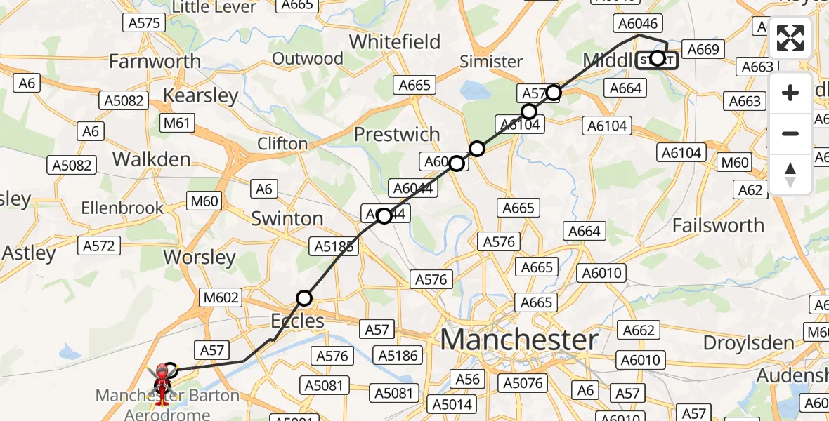 Flight route Air Ambulance Helicopter Middleton - Irlam, 07 May 2026, 15:10