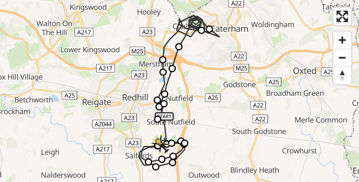 Flight route Police Helicopter South Nutfield - Redhill Aerodrome, 07 May 2026, 15:43
