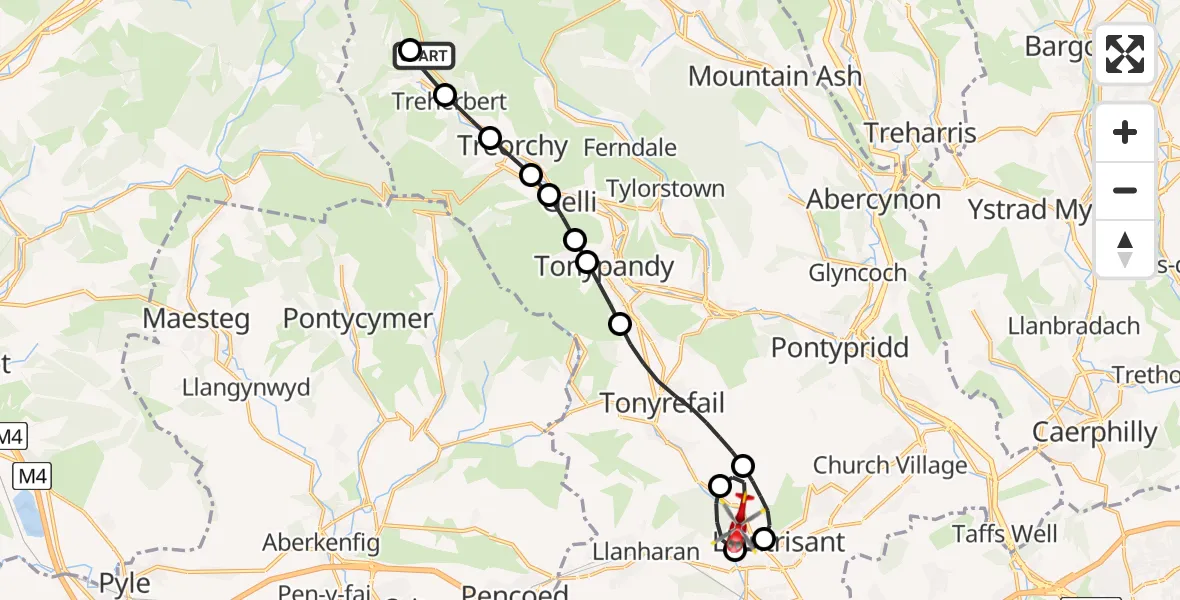 Flight route Air Ambulance Helicopter Treherbert - Llantrisant, 07 May 2026, 15:47