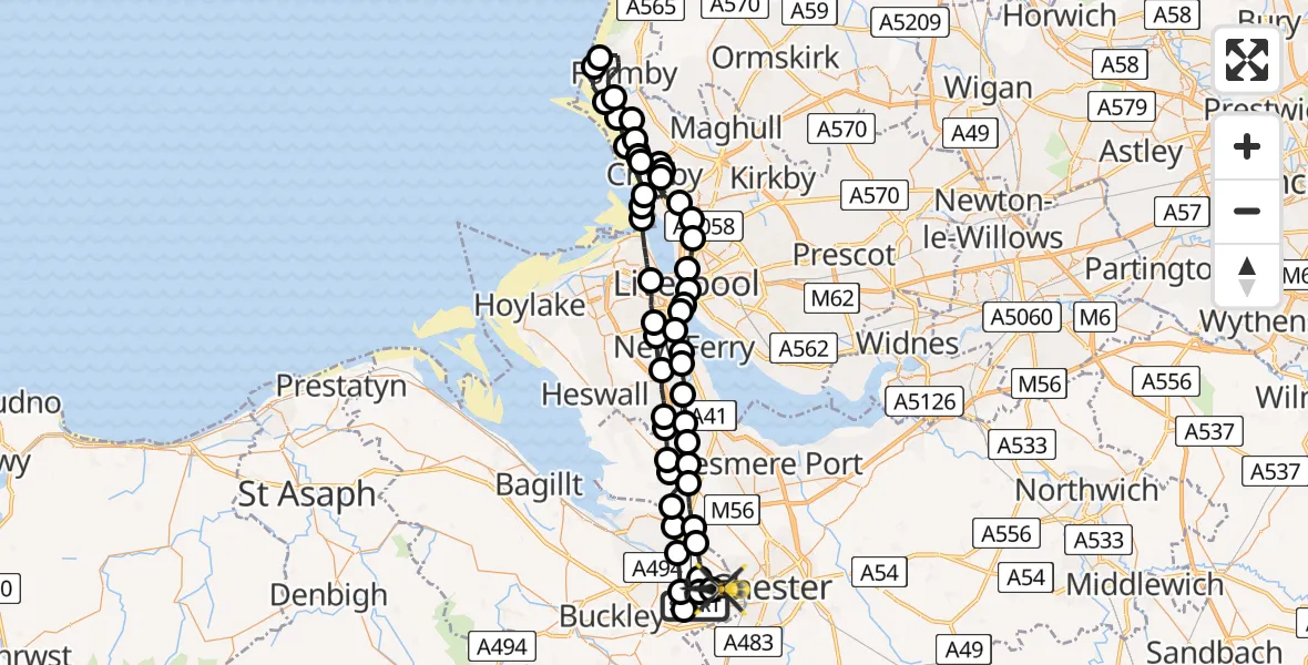 Flight route Police Helicopter Hawarden Airport - Saltney Ferry, 07 May 2026, 15:50