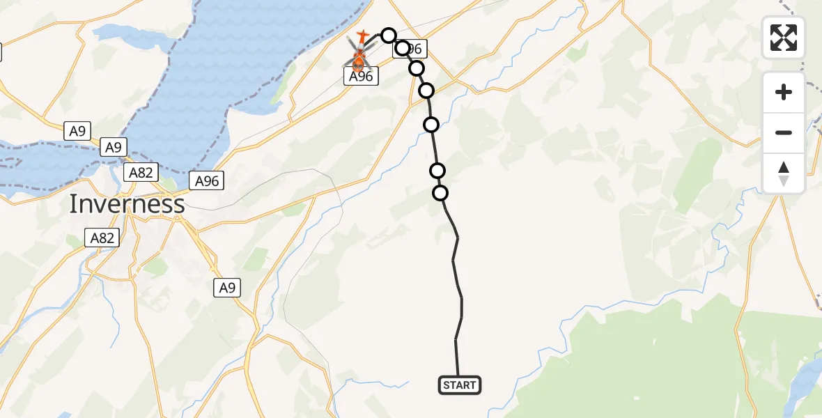 Flight route Coastguard Helicopter Highland - Inverness Airport, 07 May 2026, 15:53