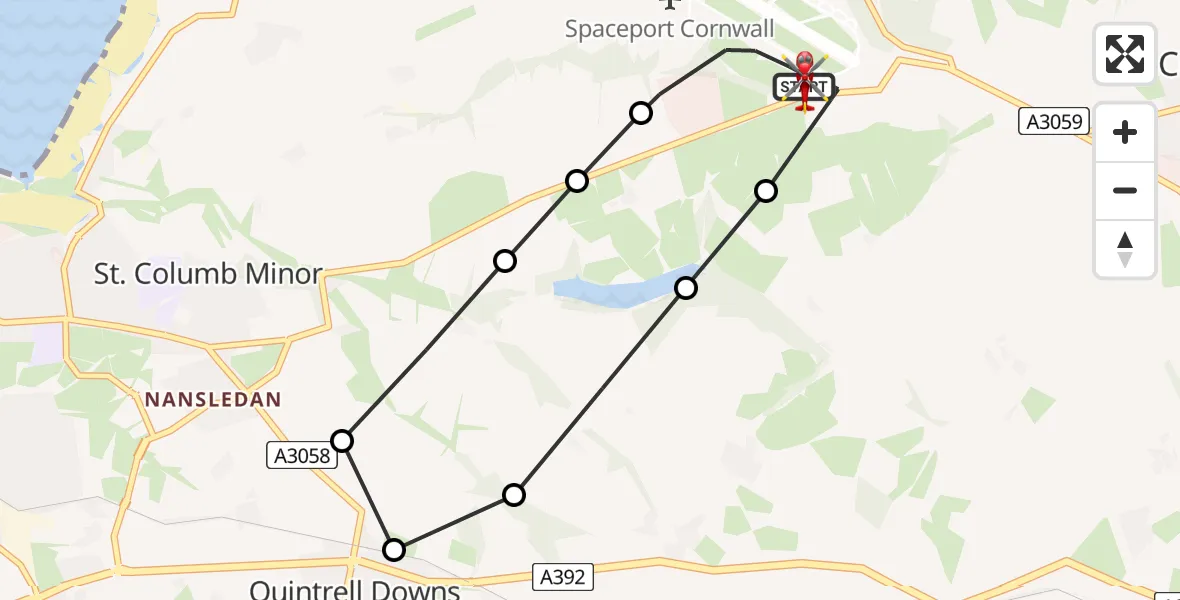 Flight route Air Ambulance Helicopter Cornwall Airport Newquay - Cornwall Airport Newquay, 07 May 2026, 16:17