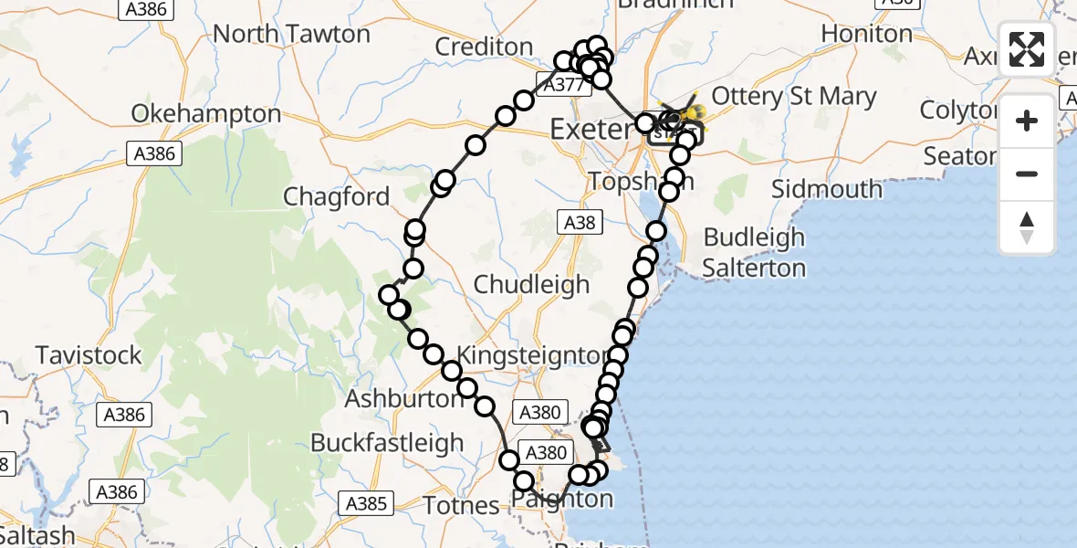 Flight route Police Helicopter Clyst Honiton - Exeter International Airport, 07 May 2026, 16:18