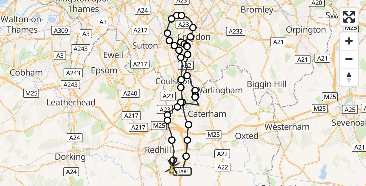 Flight route Police Helicopter South Nutfield - South Nutfield, 07 May 2026, 16:29