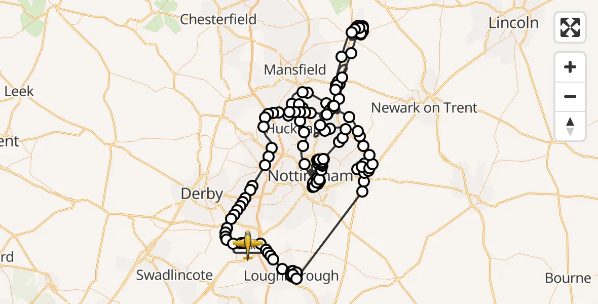 Flight route Police Aircraft East Midlands Airport - East Midlands Airport, 07 May 2026, 16:53