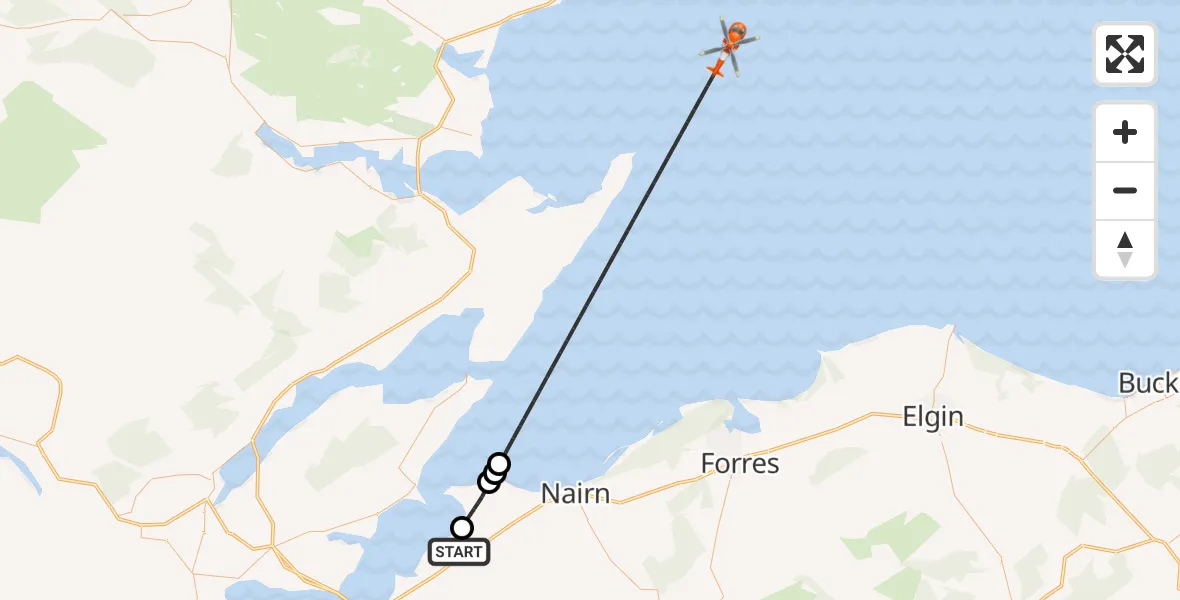 Flight route Coastguard Helicopter Inverness Airport - North Sea, 07 May 2026, 16:57