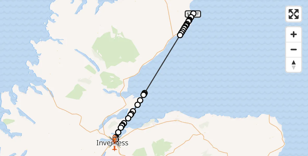 Flight route Coastguard Helicopter Wick John O'Groats Airport - Inverness, 07 May 2026, 17:56