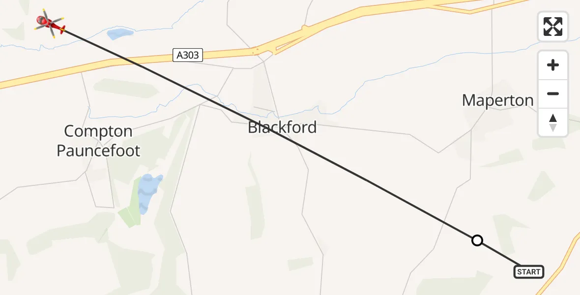 Flight route Air Ambulance Helicopter South Cheriton - Blackford, 07 May 2026, 18:25