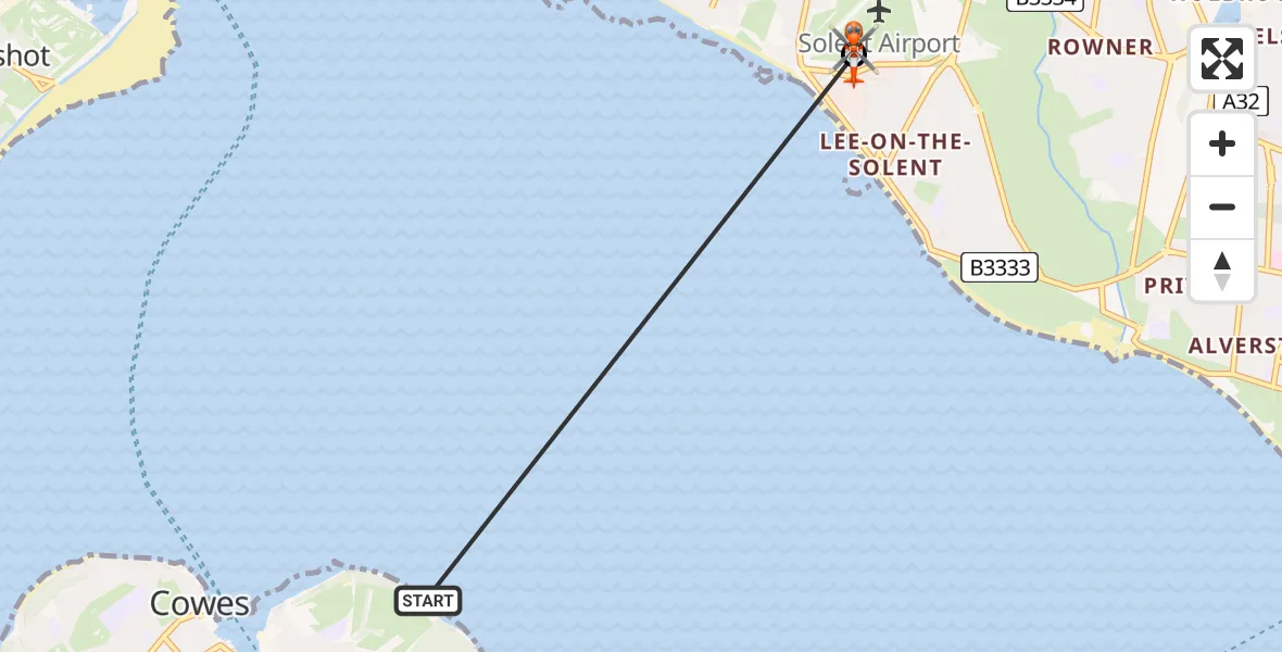 Flight route Coastguard Helicopter East Cowes - Solent Airport, 07 May 2026, 18:29