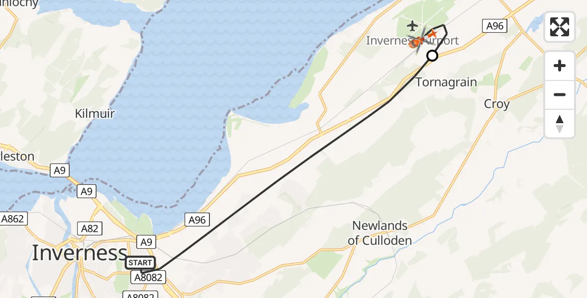 Flight route Coastguard Helicopter Inverness - Inverness Airport, 07 May 2026, 19:21