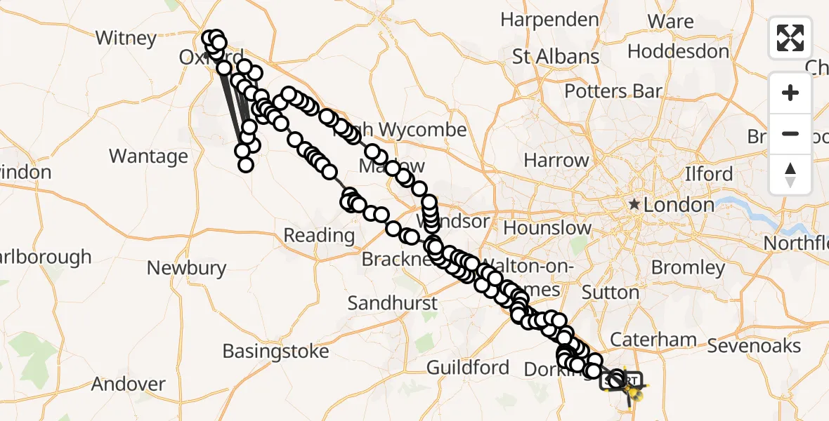 Flight route Police Helicopter Salfords - Salfords, 07 May 2026, 20:46