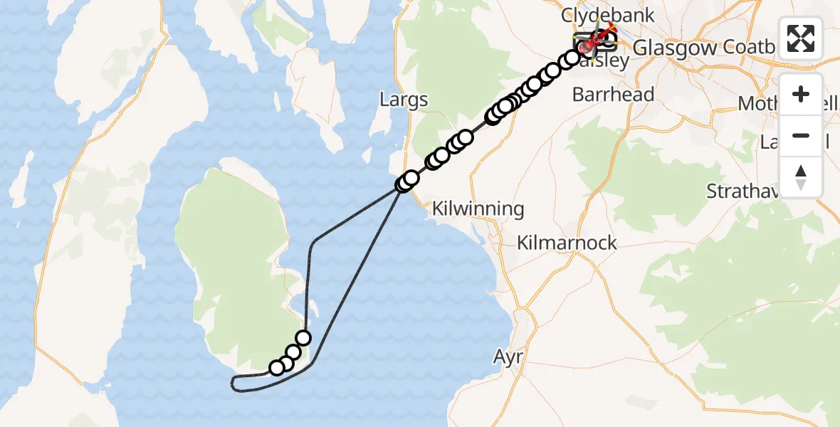 Flight route Air Ambulance Helicopter Glasgow Airport - Glasgow Airport, 07 May 2026, 21:01